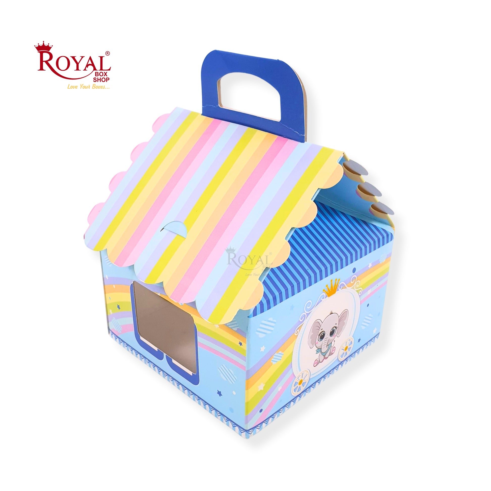 4cc Hut Shape Cupcake Boxes - 6"x6"x4" inch - Baby Blue Elephant Theme Royal Box Shop