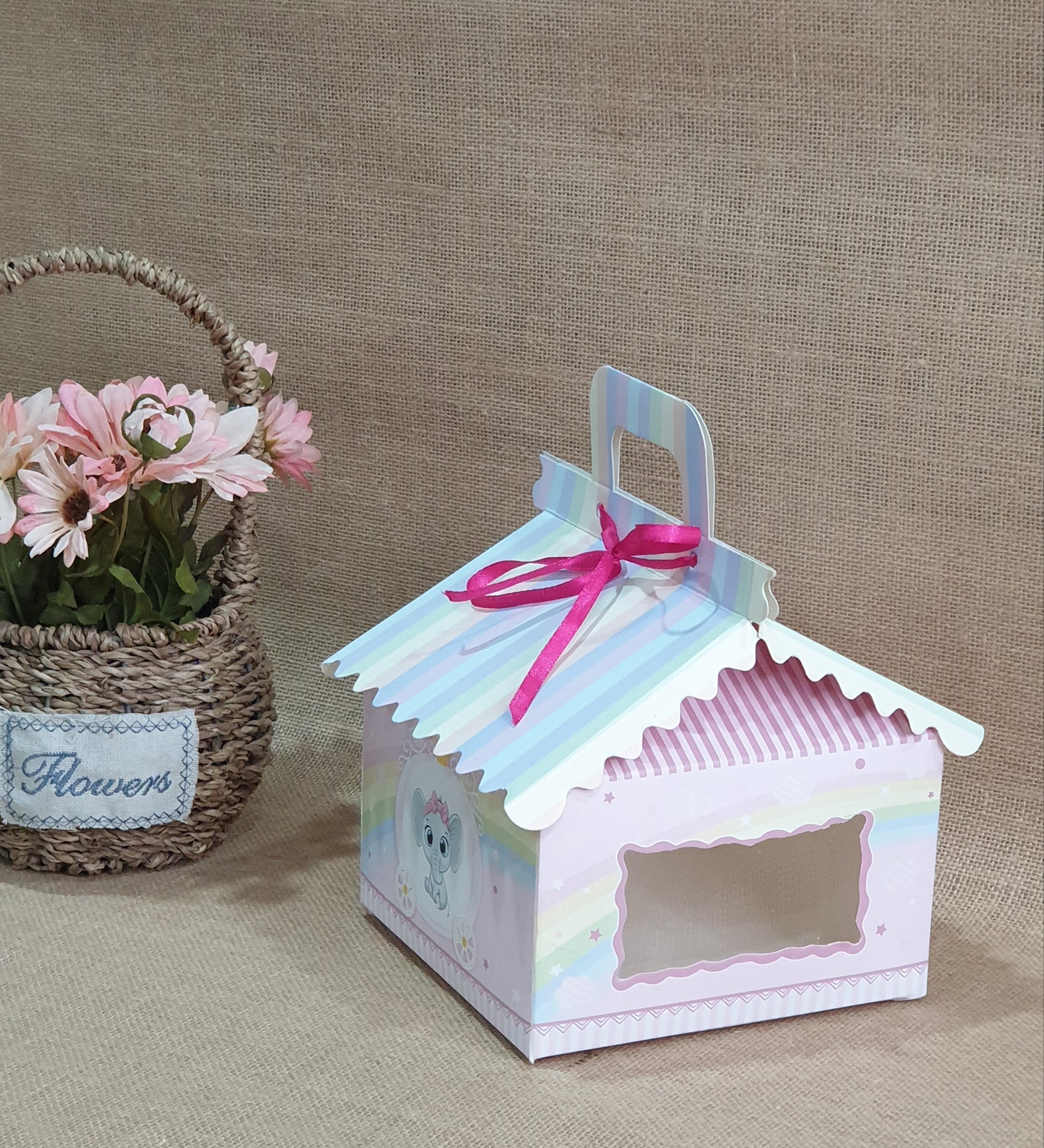 4cc Hut Shape Cupcake Boxes - 6"x6"x4" inch -Theme Elephant Pink Royal Box Shop