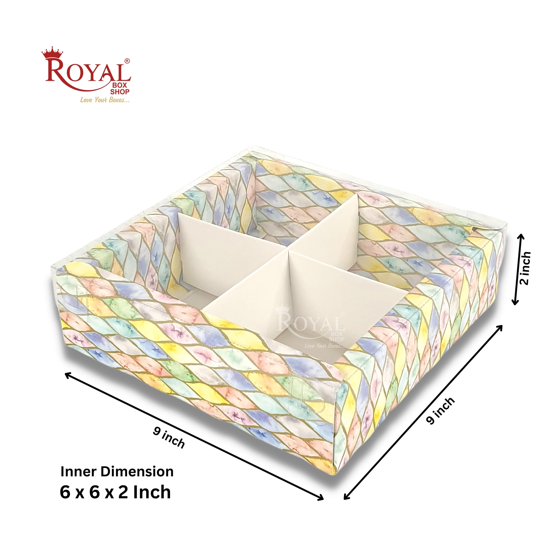 4pc Brownie Hamper Box with Transparent Lid I Multi Color I 6"x6"x2" inches I For Christmas Gifting Royal Box Shop