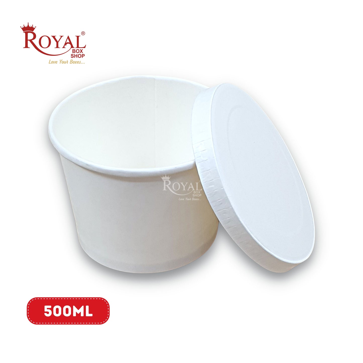 500 ML Round Food Containers Tub With Lids I Disposable & Biodegradable Paper I White Color I Food Storage Tub, Take Away Box Royal Box Shop