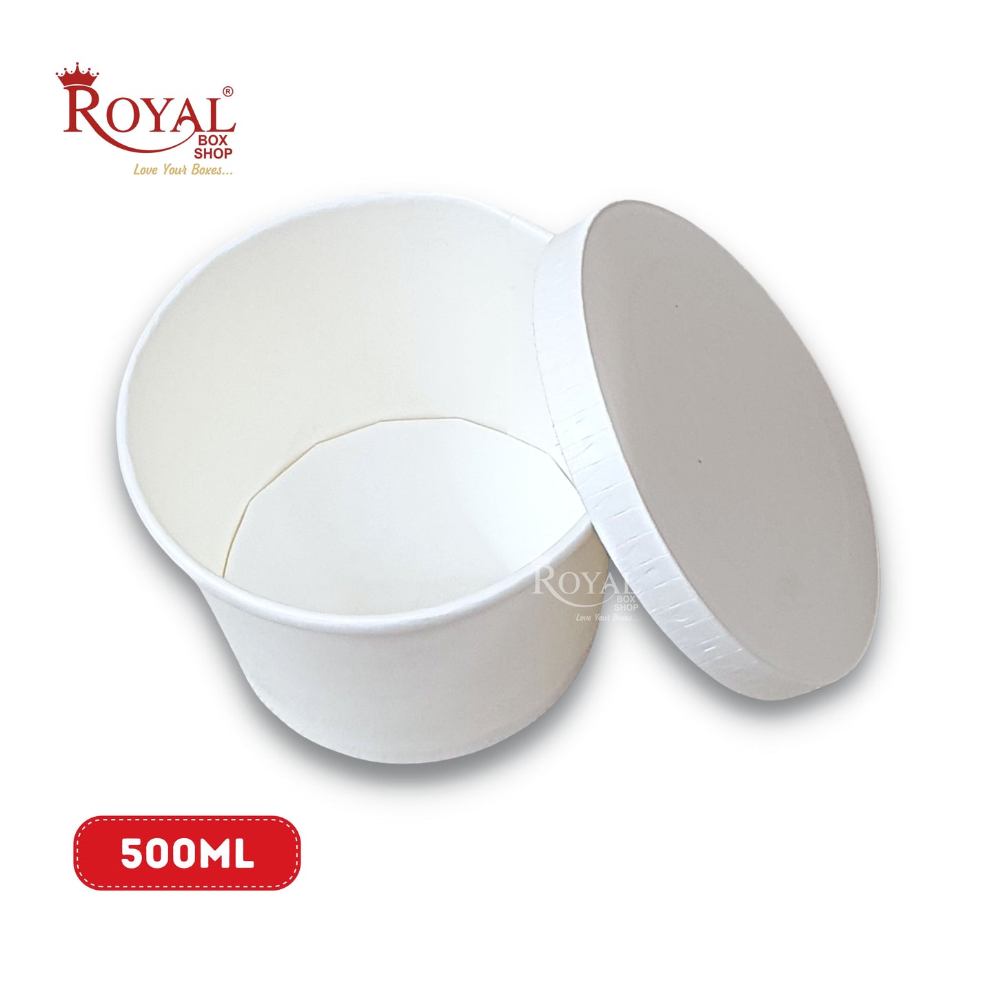 500 ML Round Food Containers Tub With Lids I Disposable & Biodegradable Paper I White Color I Food Storage Tub, Take Away Box Royal Box Shop