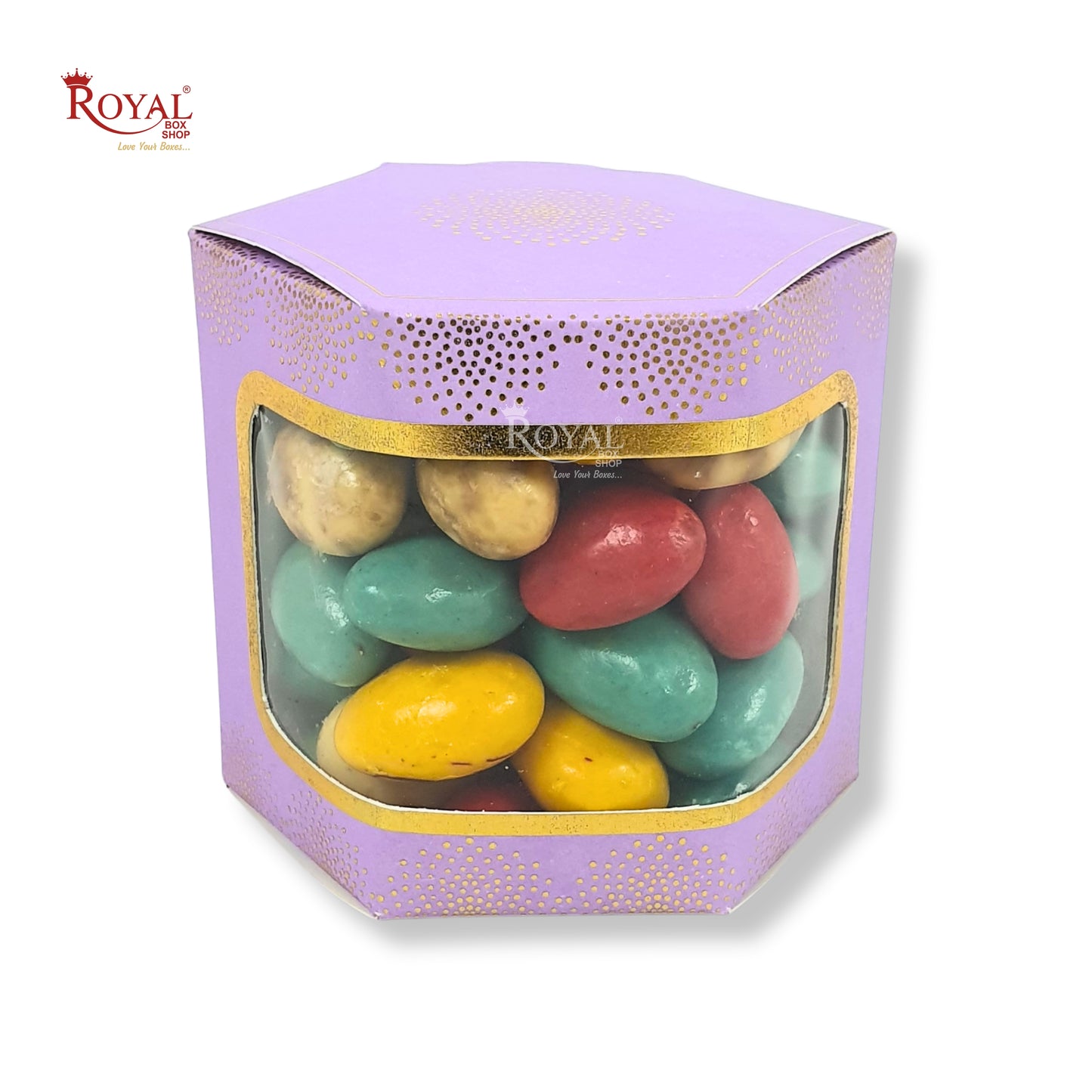 Cookies Box with Window I RCF-07 D1 Lavender With Gold Dot Print I 3x3x3 inches