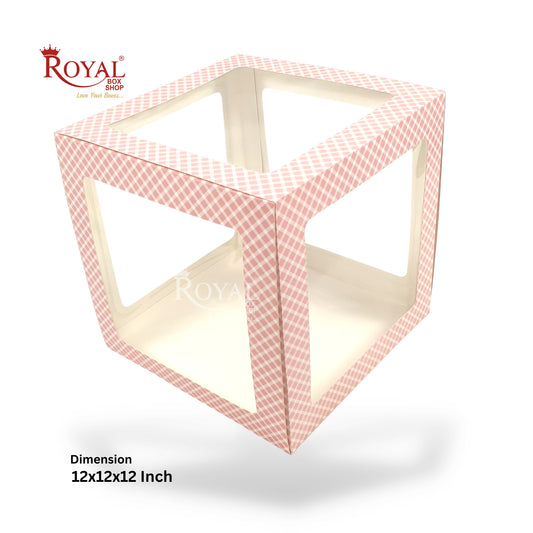 RoyalBoxShop® 5-Window Gift Box I 12x12x12 Inch I Pink Check I Perfect for Bakery Cakes, Gifts, Parties, Any Occasion