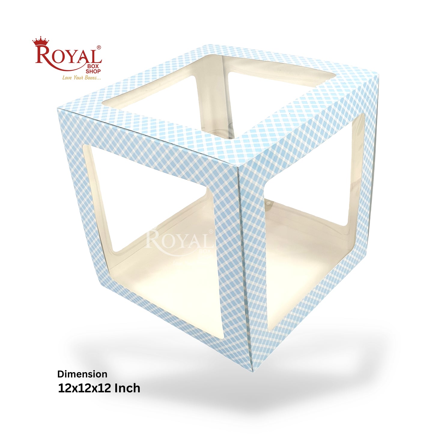 RoyalBoxShop® 5-Window Gift Box I 12x12x12 Inch I Blue Check I Perfect for Bakery Cakes, Gifts, Parties, Any Occasion