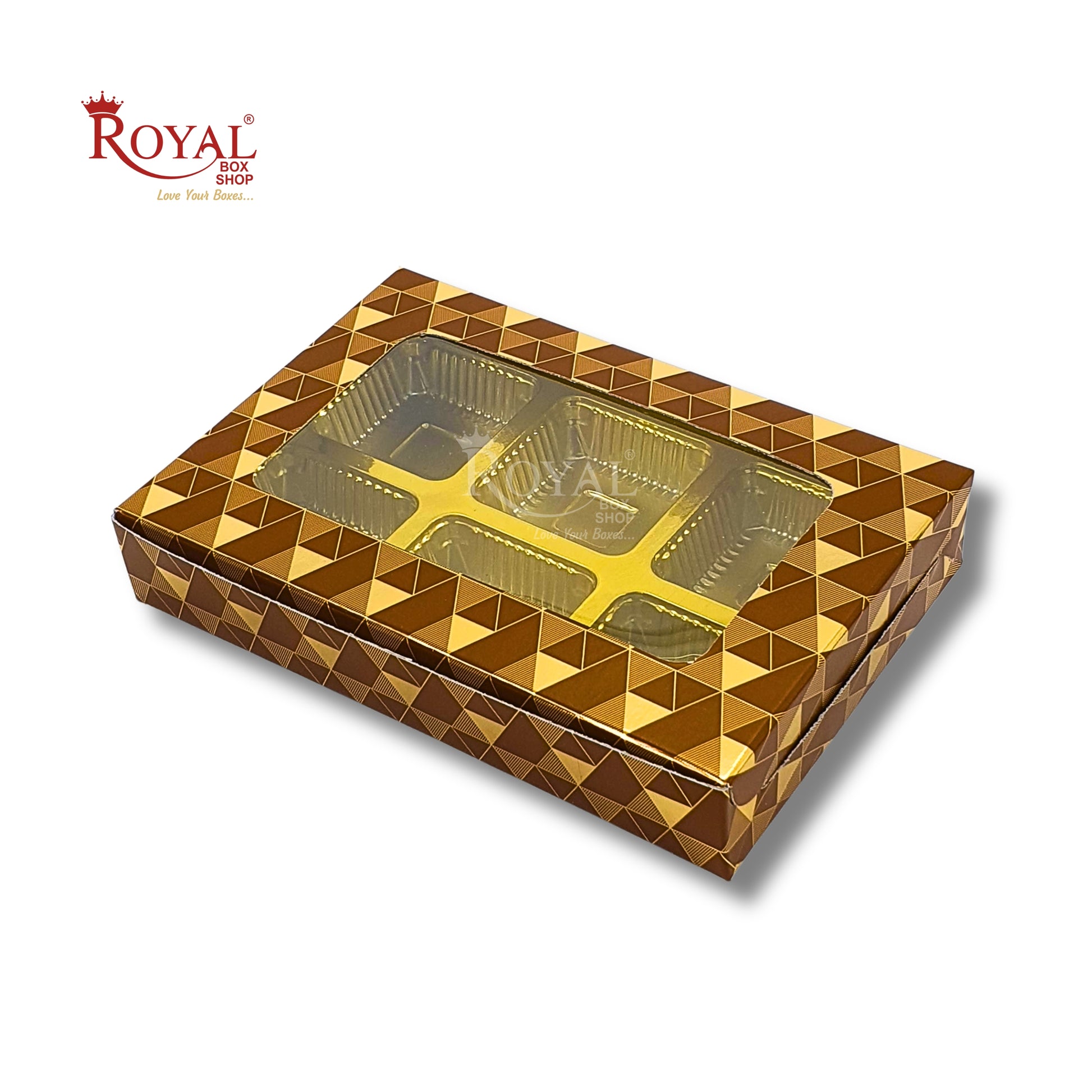 6 Cavity Chocolate Boxes I 5.75 x 4 x 1 inches I Brown Check Royal Box Shop