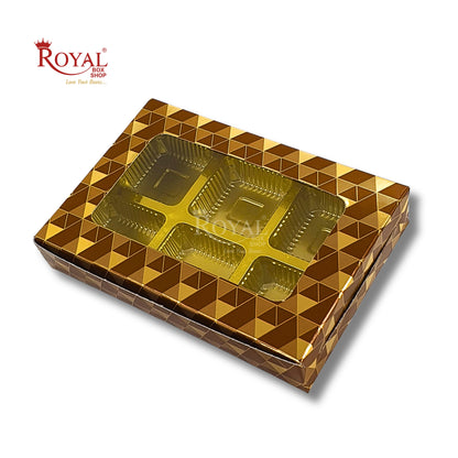 6 Cavity Chocolate Boxes I 5.75 x 4 x 1 inches I Brown Check Royal Box Shop