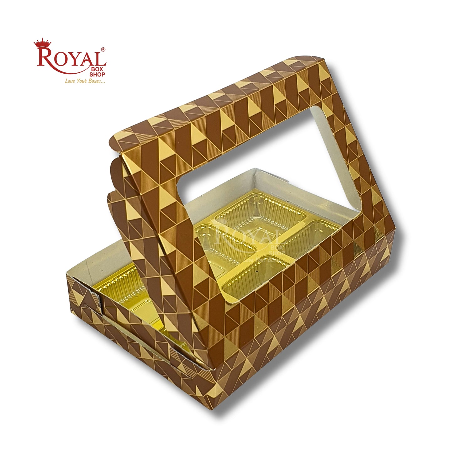 6 Cavity Chocolate Boxes I 5.75 x 4 x 1 inches I Brown Check Royal Box Shop