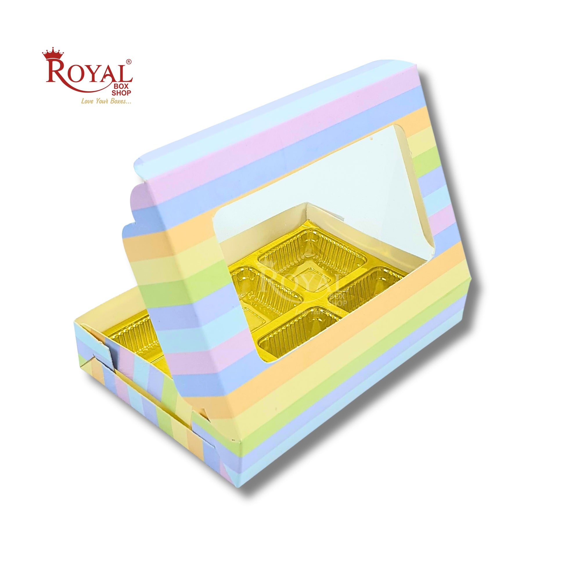 6 Cavity Chocolate Boxes I 5.75 x 4 x 1 inches I Rainbow Royal Box Shop