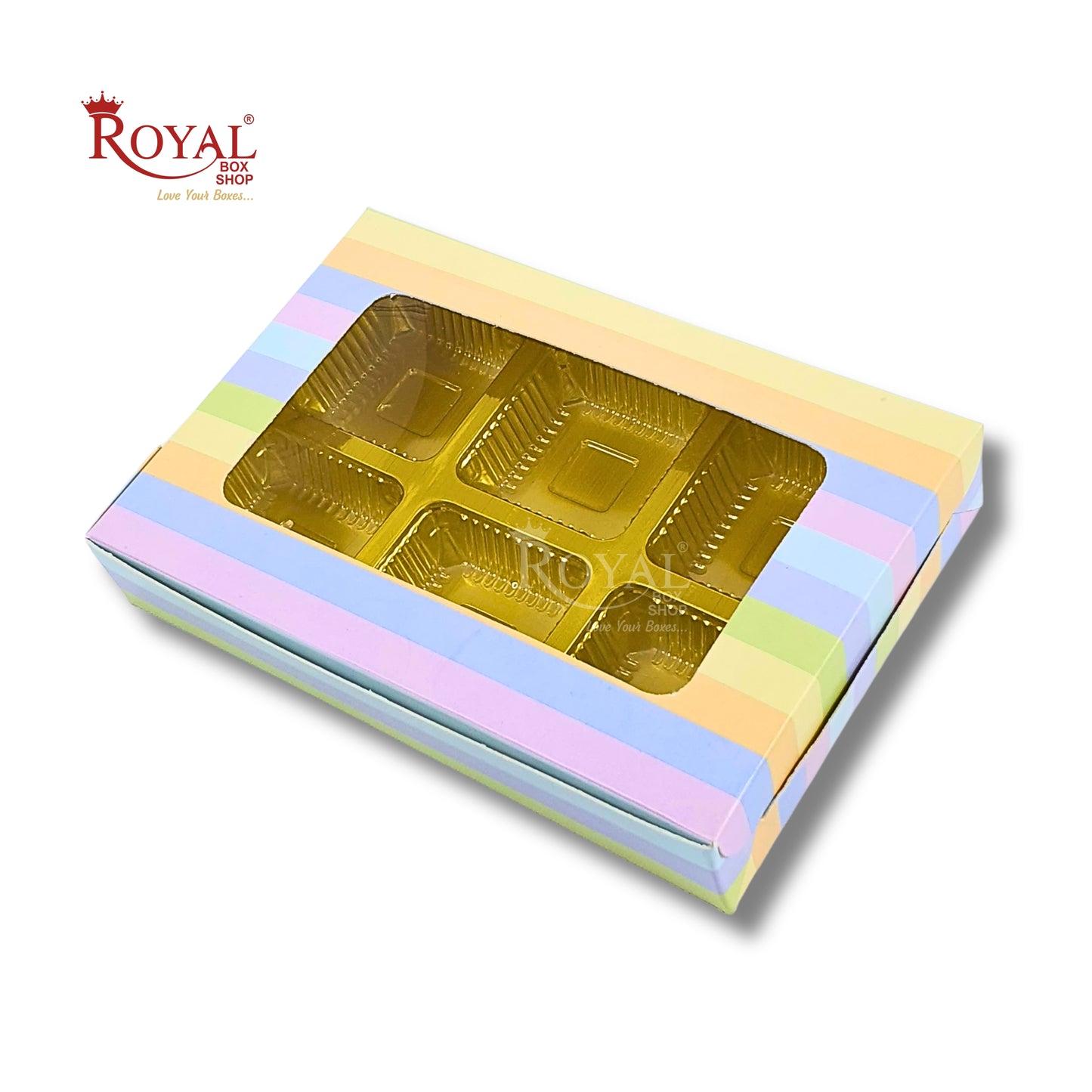 6 Cavity Chocolate Boxes I 5.75 x 4 x 1 inches I Rainbow Royal Box Shop