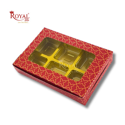 6 Cavity Chocolate Boxes I 5.75 x 4 x 1 inches I Red Gold Design Royal Box Shop