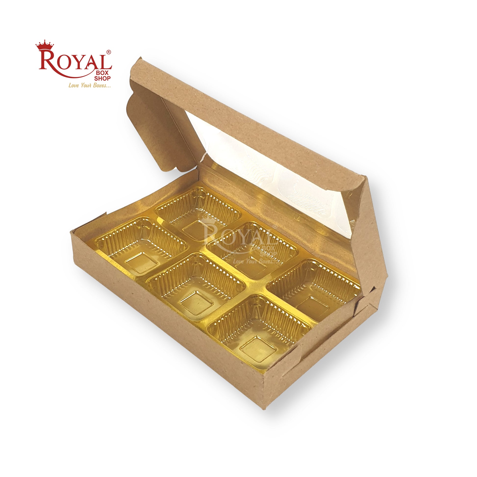 6 Cavity Chocolate Kraft Boxes with Window - 5.75 x 4 x 1 inches - Brown Royal Box Shop