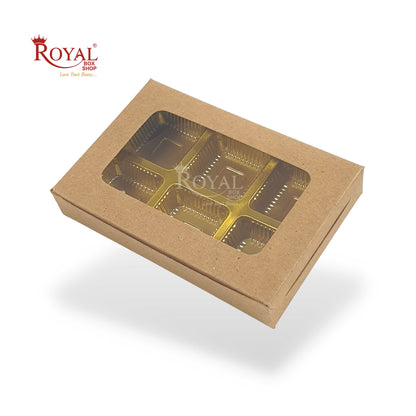 6 Cavity Chocolate Kraft Boxes with Window - 5.75 x 4 x 1 inches - Brown Royal Box Shop