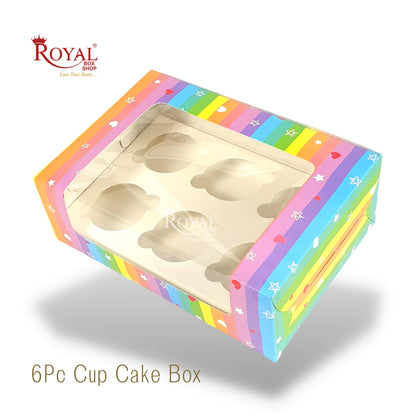 6pc Cupcake Box With Window I Size 10"x6.75"x3.5" I Rainbow Theme I For Christmas, New Year, Valentine Gifting Royal Box Shop