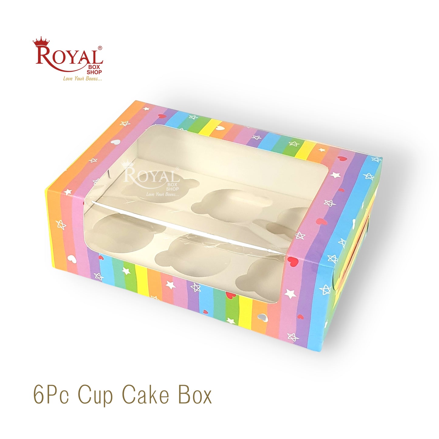 6pc Cupcake Box With Window I Size 10"x6.75"x3.5" I Rainbow Theme I For Christmas, New Year, Valentine Gifting Royal Box Shop