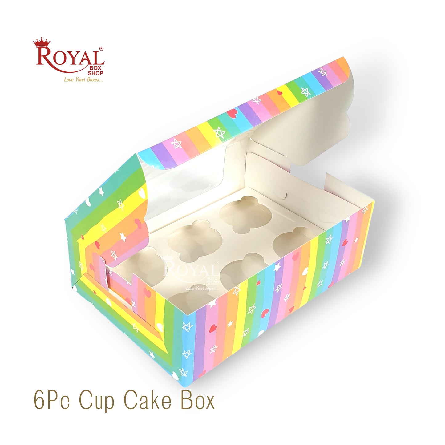 6pc Cupcake Box With Window I Size 10"x6.75"x3.5" I Rainbow Theme I For Christmas, New Year, Valentine Gifting Royal Box Shop