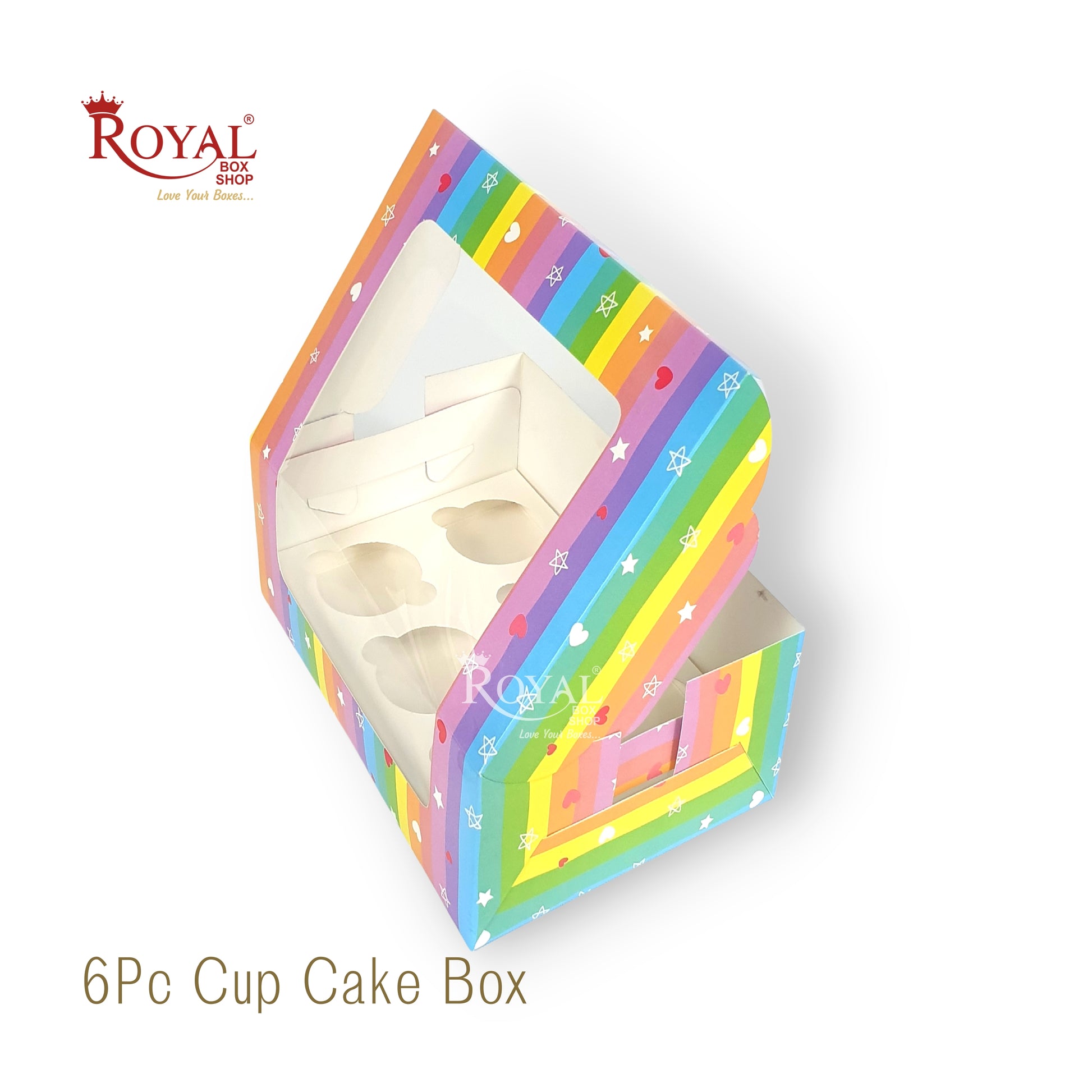 6pc Cupcake Box With Window I Size 10"x6.75"x3.5" I Rainbow Theme I For Christmas, New Year, Valentine Gifting Royal Box Shop