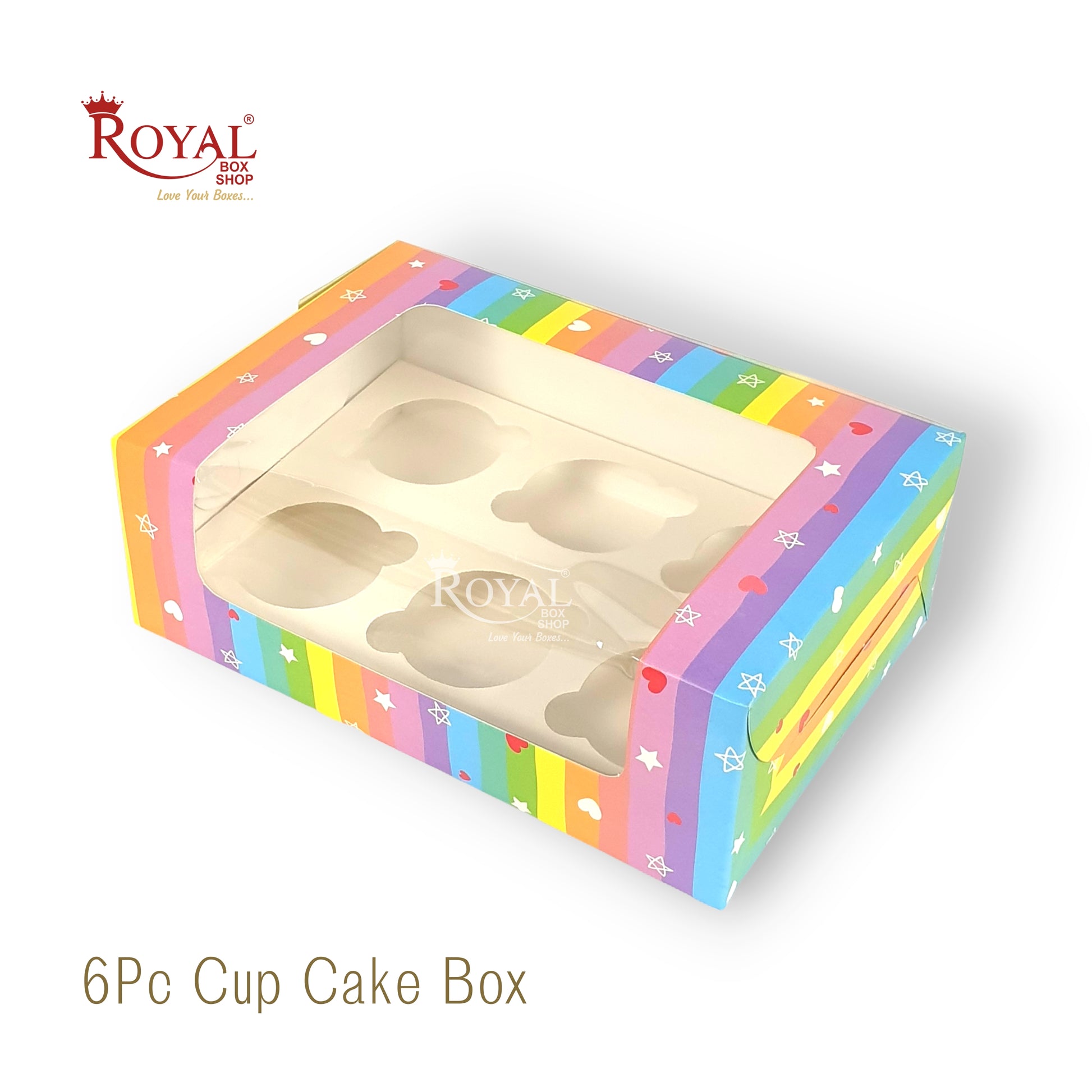 6pc Cupcake Box With Window I Size 10"x6.75"x3.5" I Rainbow Theme I For Christmas, New Year, Valentine Gifting Royal Box Shop