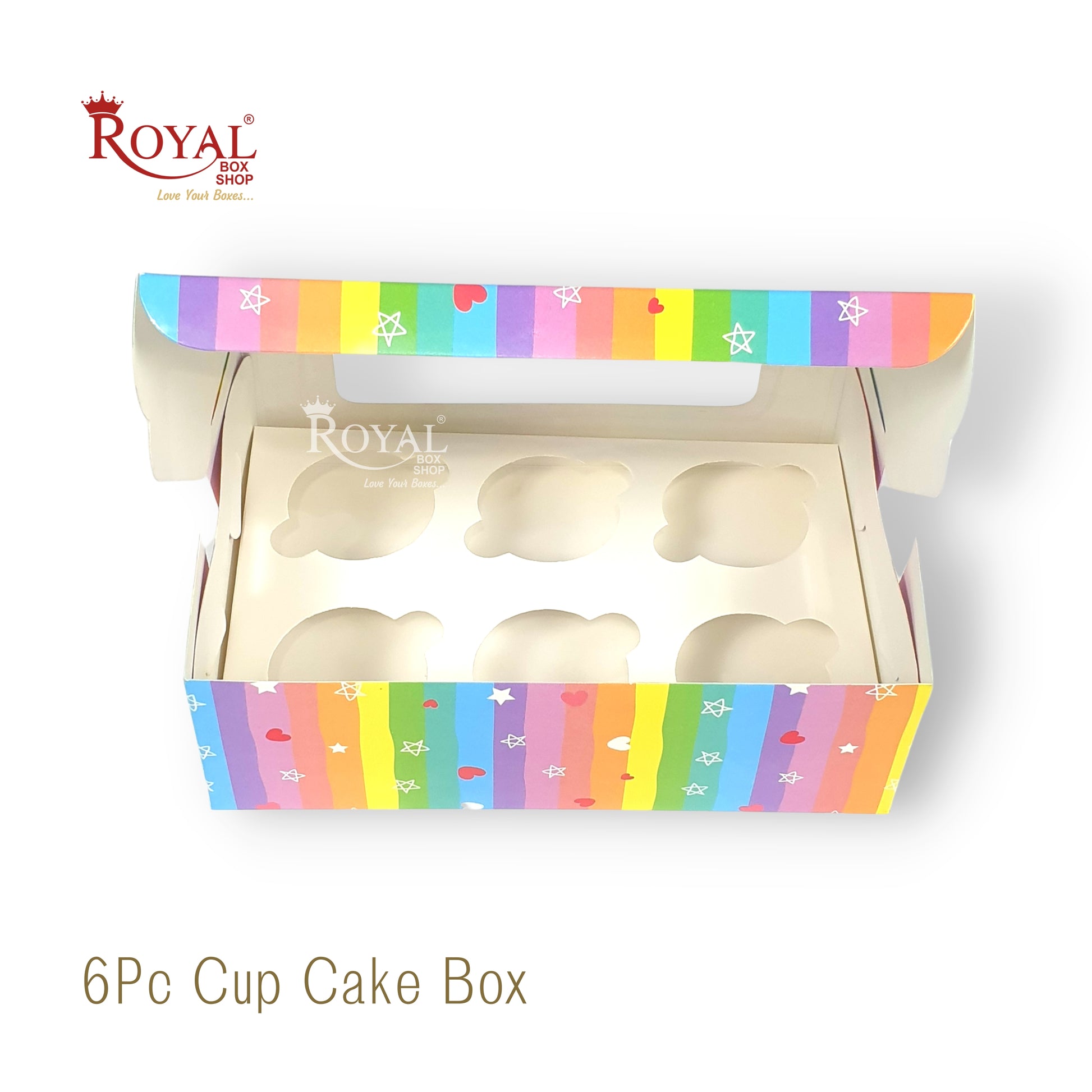 6pc Cupcake Box With Window I Size 10"x6.75"x3.5" I Rainbow Theme I For Christmas, New Year, Valentine Gifting Royal Box Shop