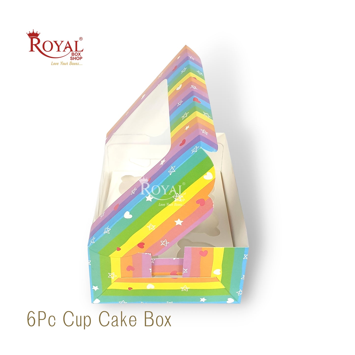 6pc Cupcake Box With Window I Size 10"x6.75"x3.5" I Rainbow Theme I For Christmas, New Year, Valentine Gifting Royal Box Shop