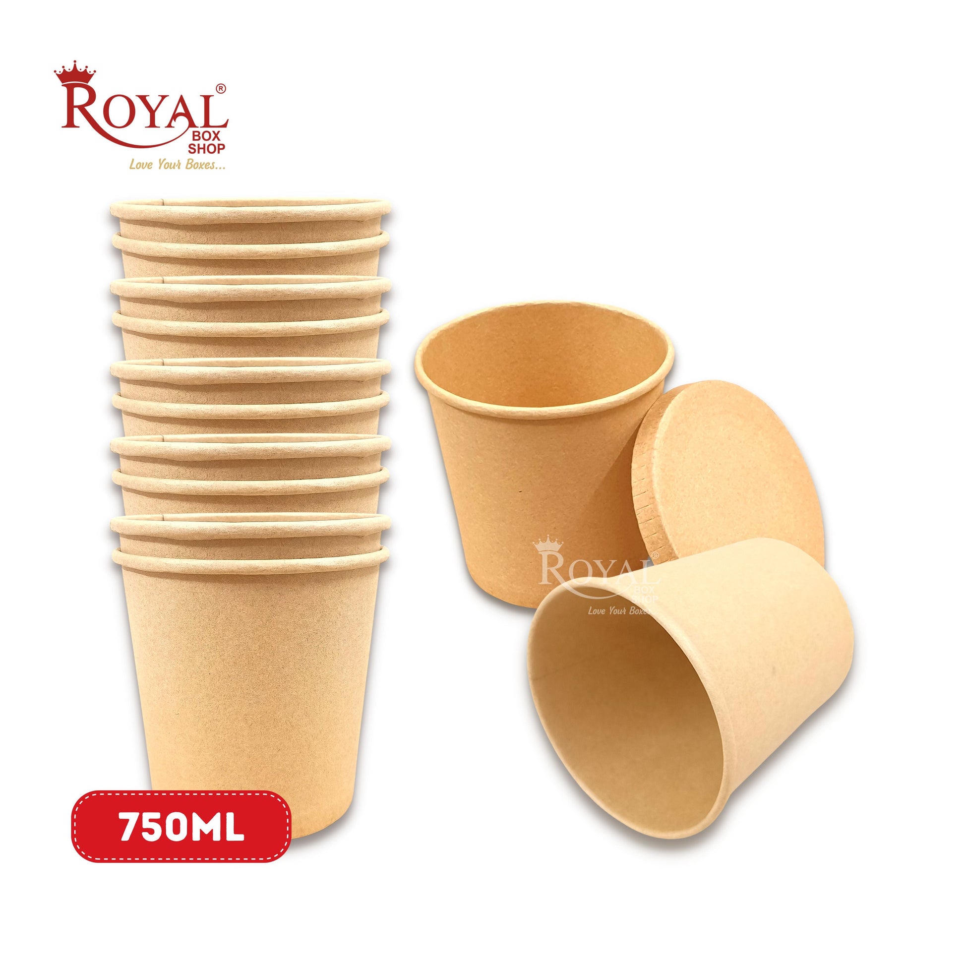 750 ML Round Food Containers Tub With Lids I Disposable & Biodegradable Paper I Kraft Brown Color I Food Storage Tub, Take Away Box Royal Box Shop