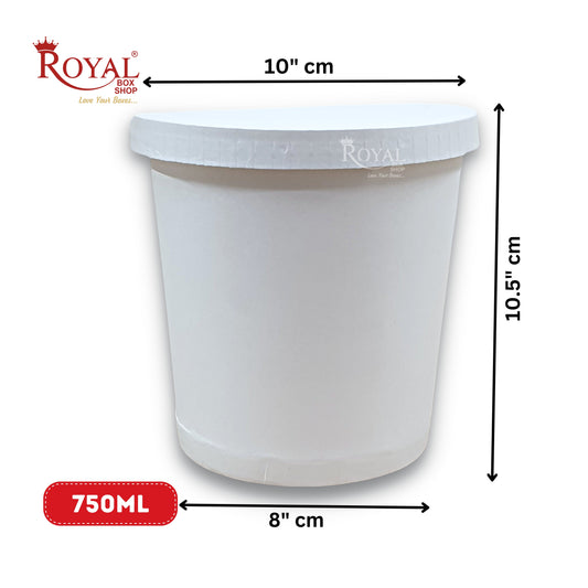 750 ML Round Food Containers Tub With Lids I Disposable & Biodegradable Paper I White Color I Food Storage Tub, Take Away Box Royal Box Shop