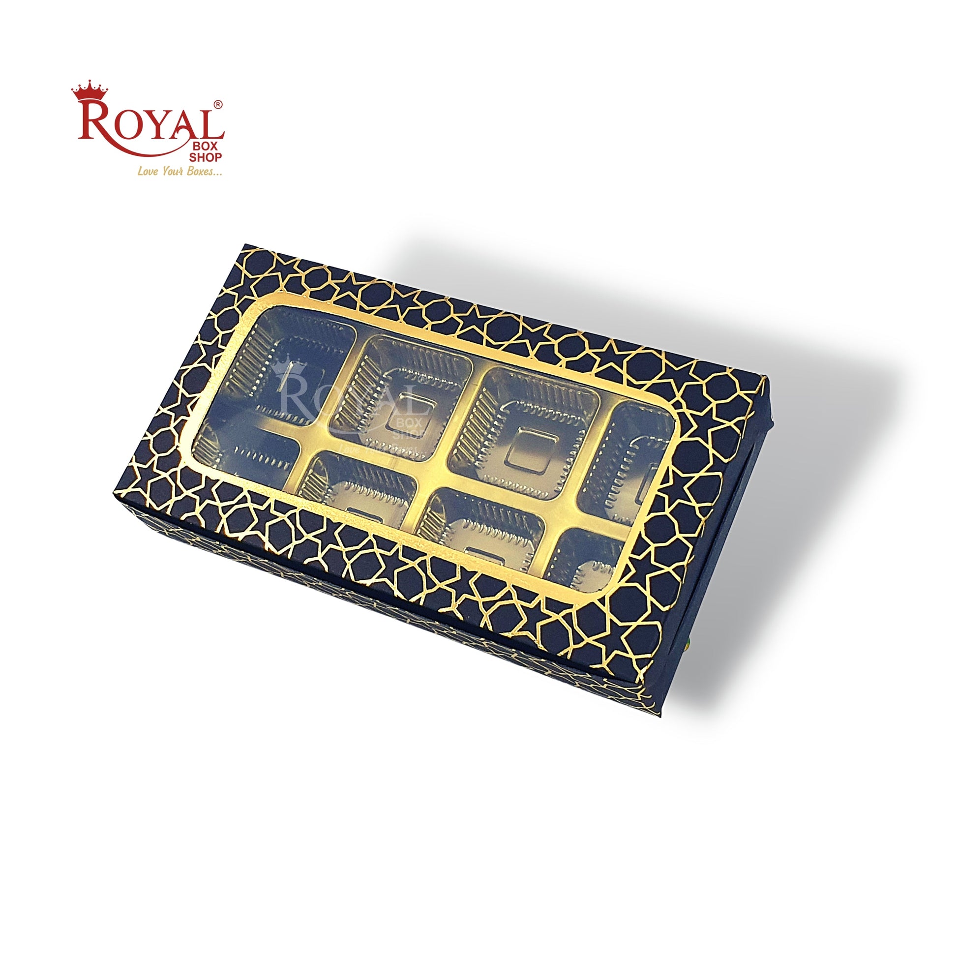 8 Cavity Chocolate Boxes  I 7.5 x 4 x 1.25 inch I Black I For Christmas Gifting Royal Box Shop