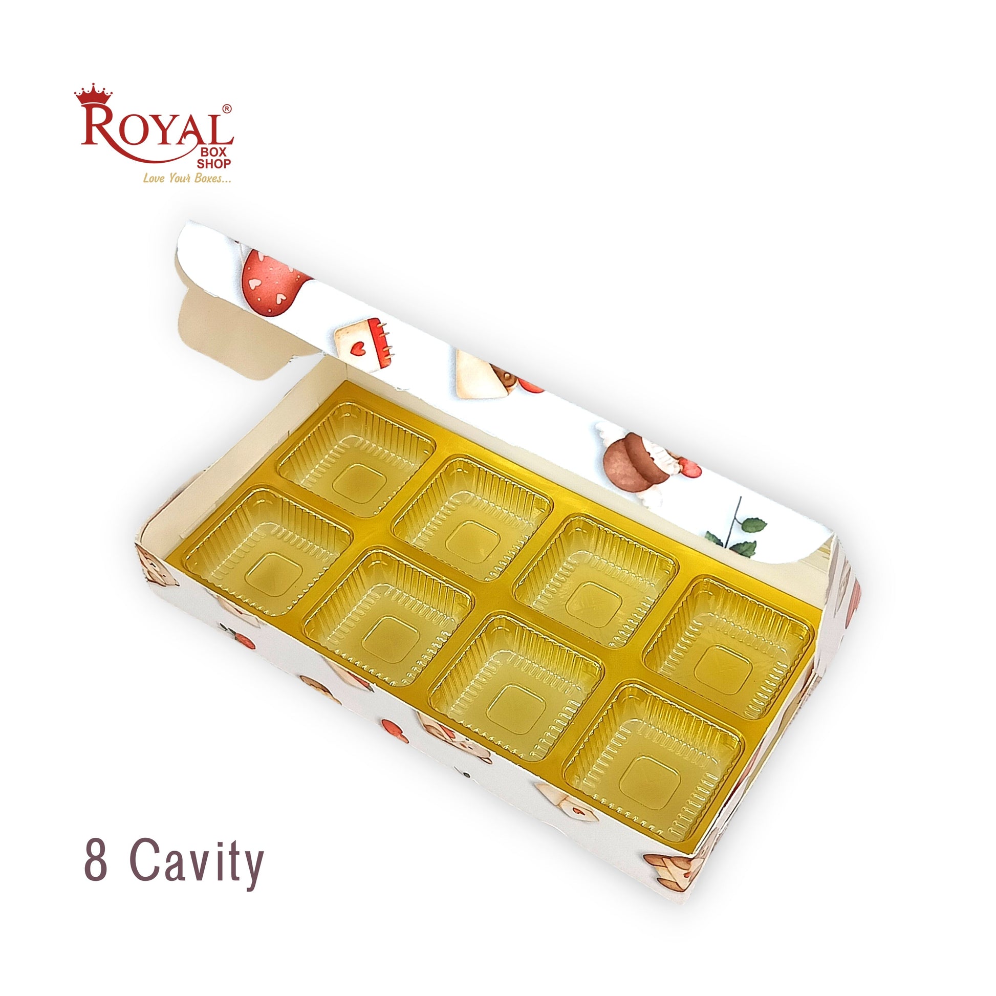 8 Cavity Valentine Chocolate Boxes I 7.5 x 4 x 1.25 inch I For Chocolates, Sweets Bites Gifting Royal Box Shop