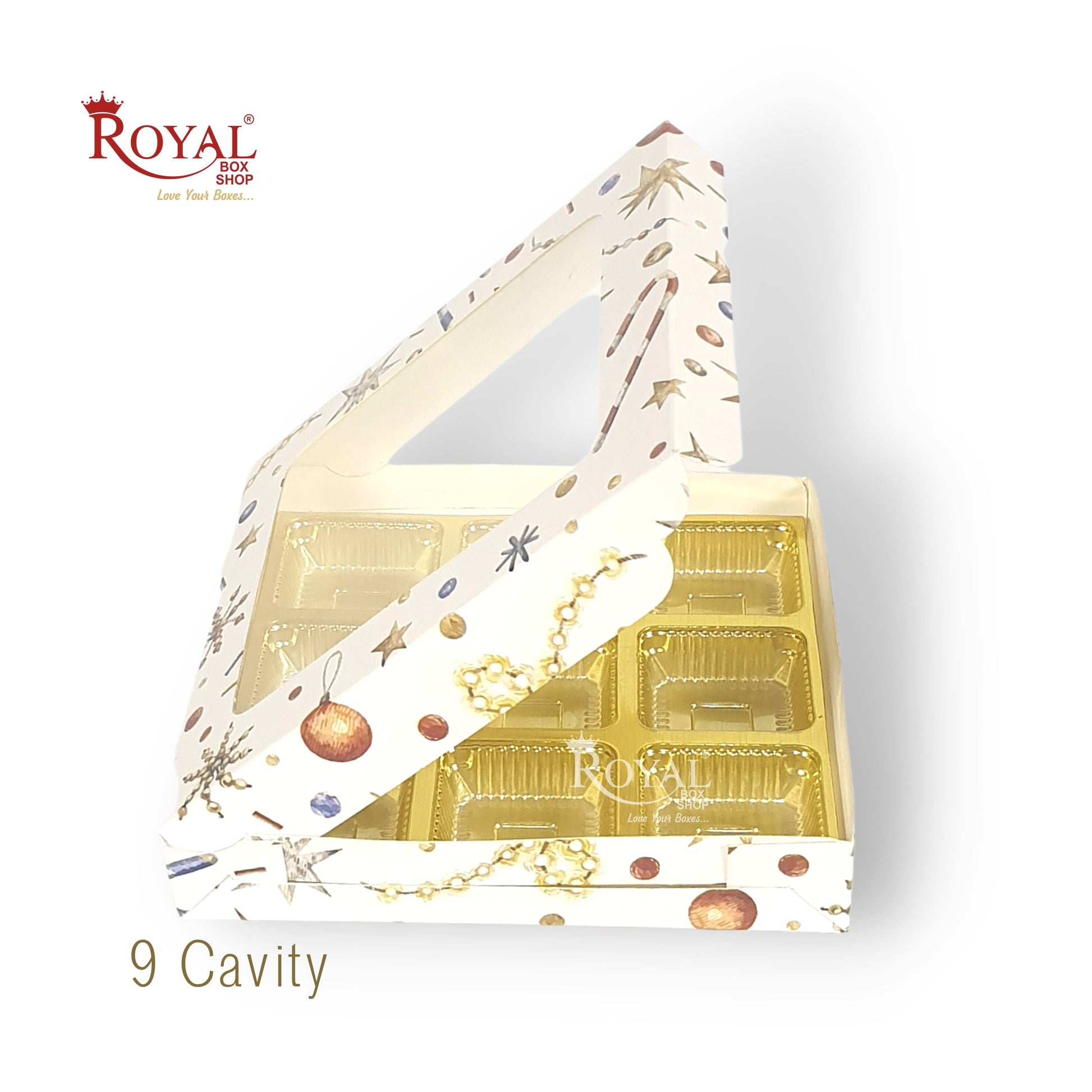 9 Cavity Christmas Chocolate Boxes with Window I White Color I For Christmas Gifting Royal Box Shop
