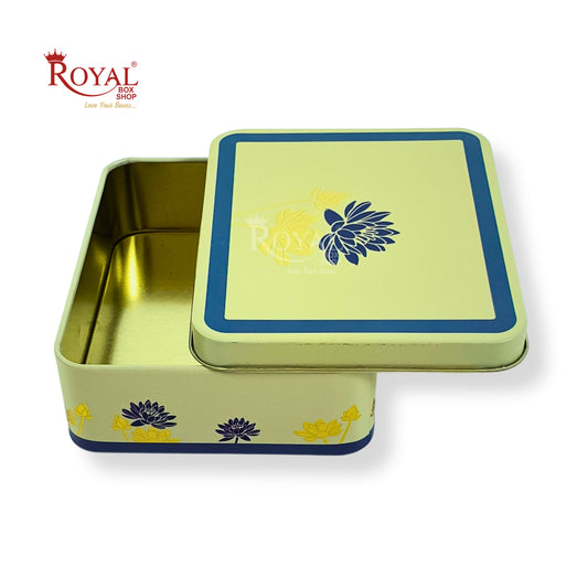 Premium Tin Box I 4"x4.75"x1.5" Inches I Cream with Leafing