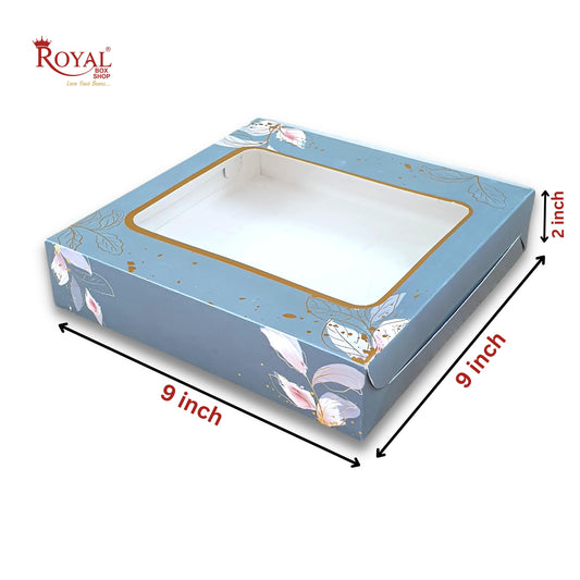 9pc Brownie Window Box I Grey Floral Print Golden Foiling I 9"x9"x2" inches Royal Box Shop