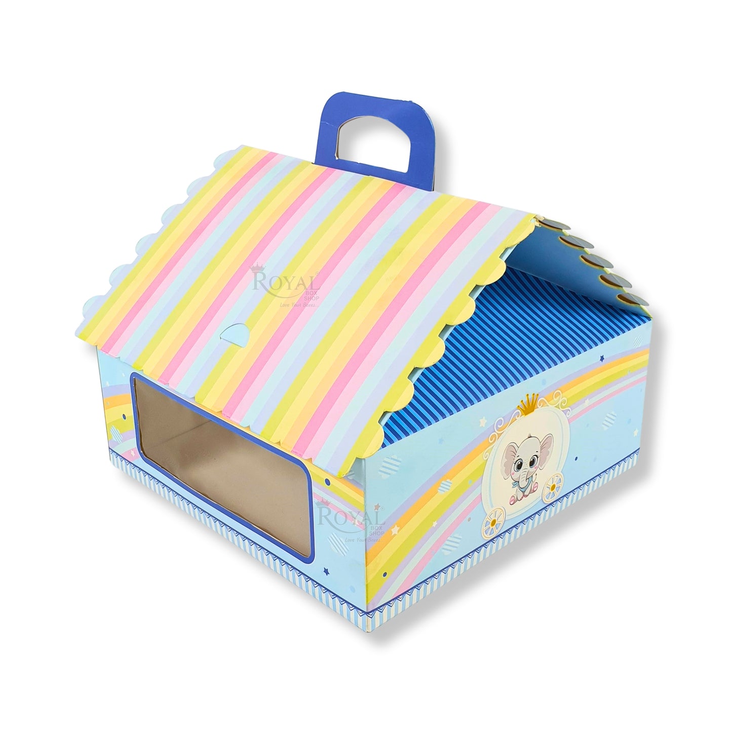 Baby Blue Elephant Hut Gift Box - 9.75 x 9.75 x 4 Inches Royal Box Shop