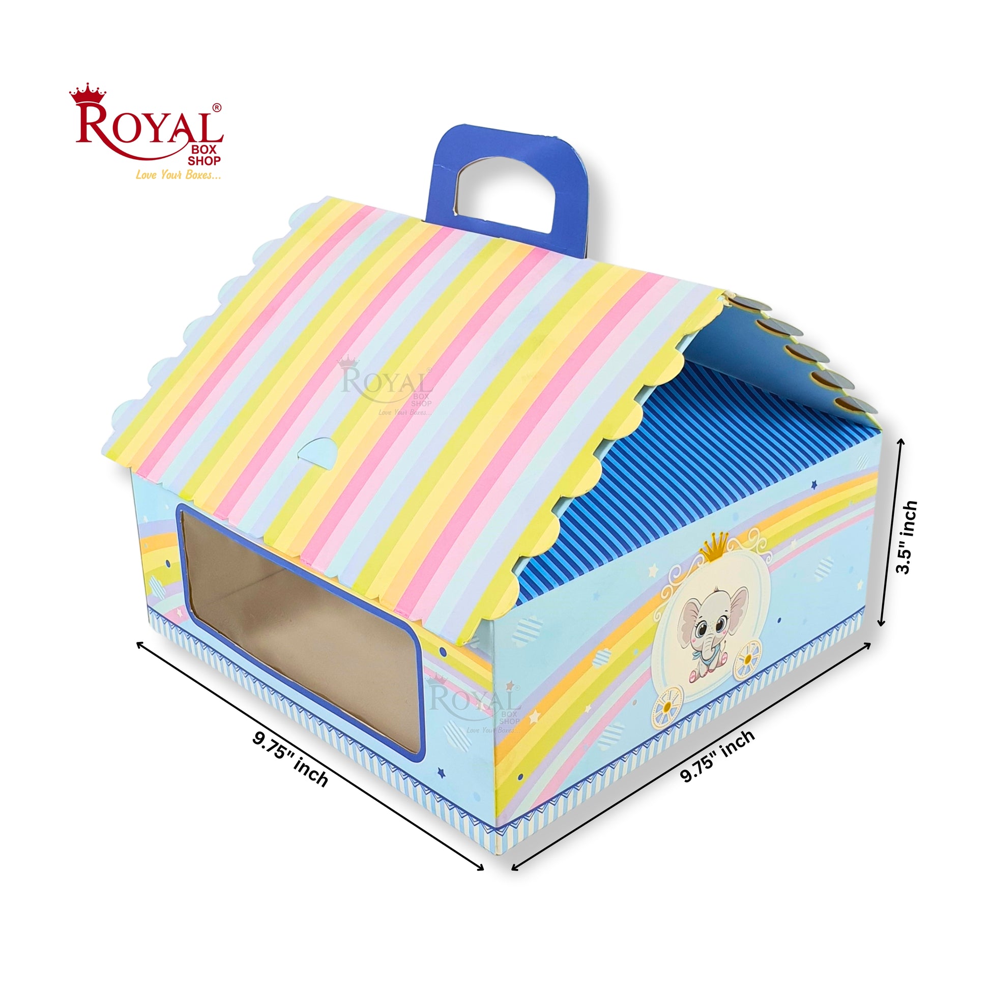 Baby Blue Elephant Hut Gift Box - 9.75 x 9.75 x 4 Inches Royal Box Shop