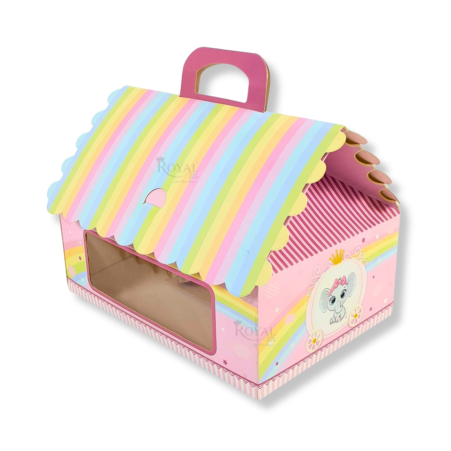 Baby Pink Elephant Hut Gift Box - 10 x 6.75 x 3.75 Inch Royal Box Shop