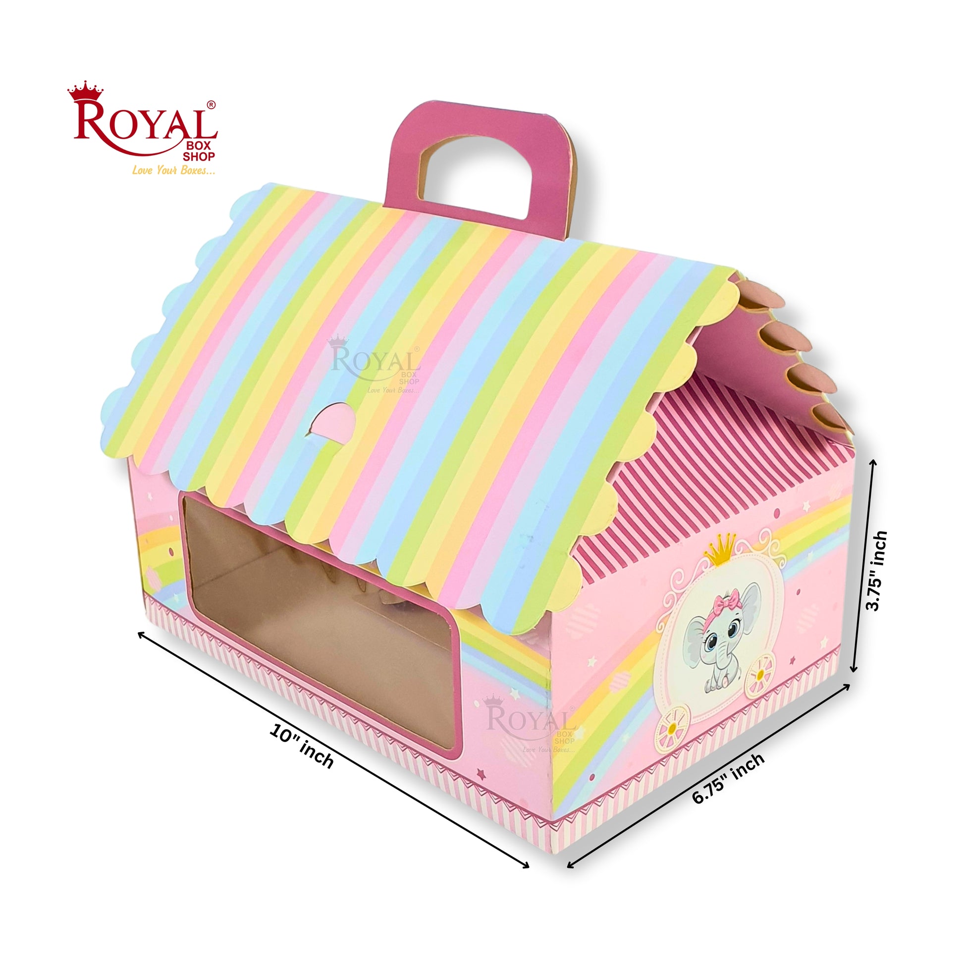 Baby Pink Elephant Hut Gift Box - 10 x 6.75 x 3.75 Inch Royal Box Shop