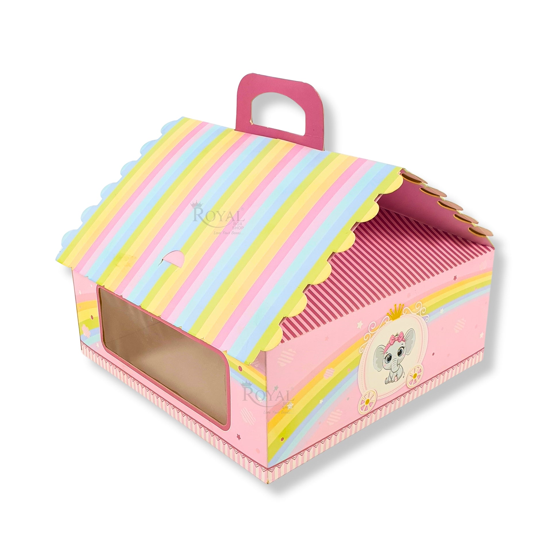 Baby Pink Elephant Hut Gift Box - 9.75 x 9.75 x 4 Inches Royal Box Shop