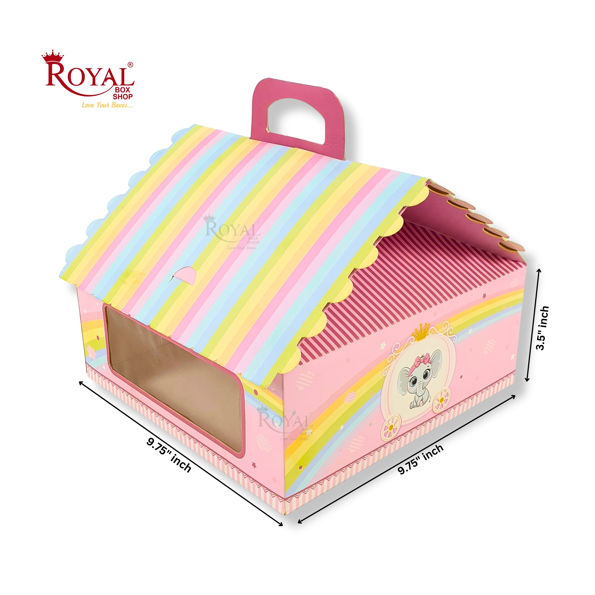 Baby Pink Elephant Hut Gift Box - 9.75 x 9.75 x 4 Inches Royal Box Shop