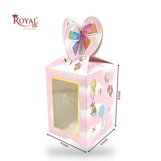 Baby Pink Gift Box with Window I Gold Leafing Work I 4x4x6" Inch I Perfect for Baby Showers, Baby Announcements, Birthdays, Parties Royal Box Shop