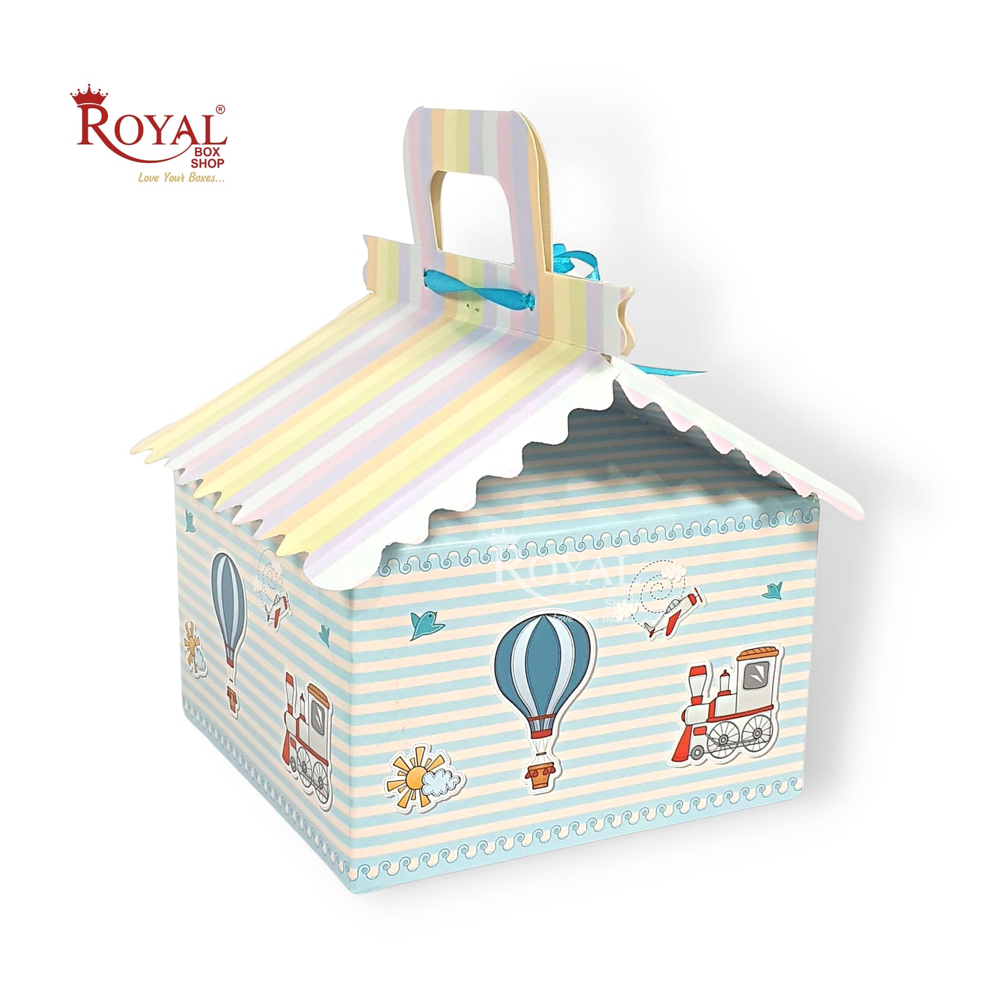 Blue Balloon Hut Gift Boxes I 6"x6"x4" Inch I Baby Showers, Birthdays, Announcements Royal Box Shop