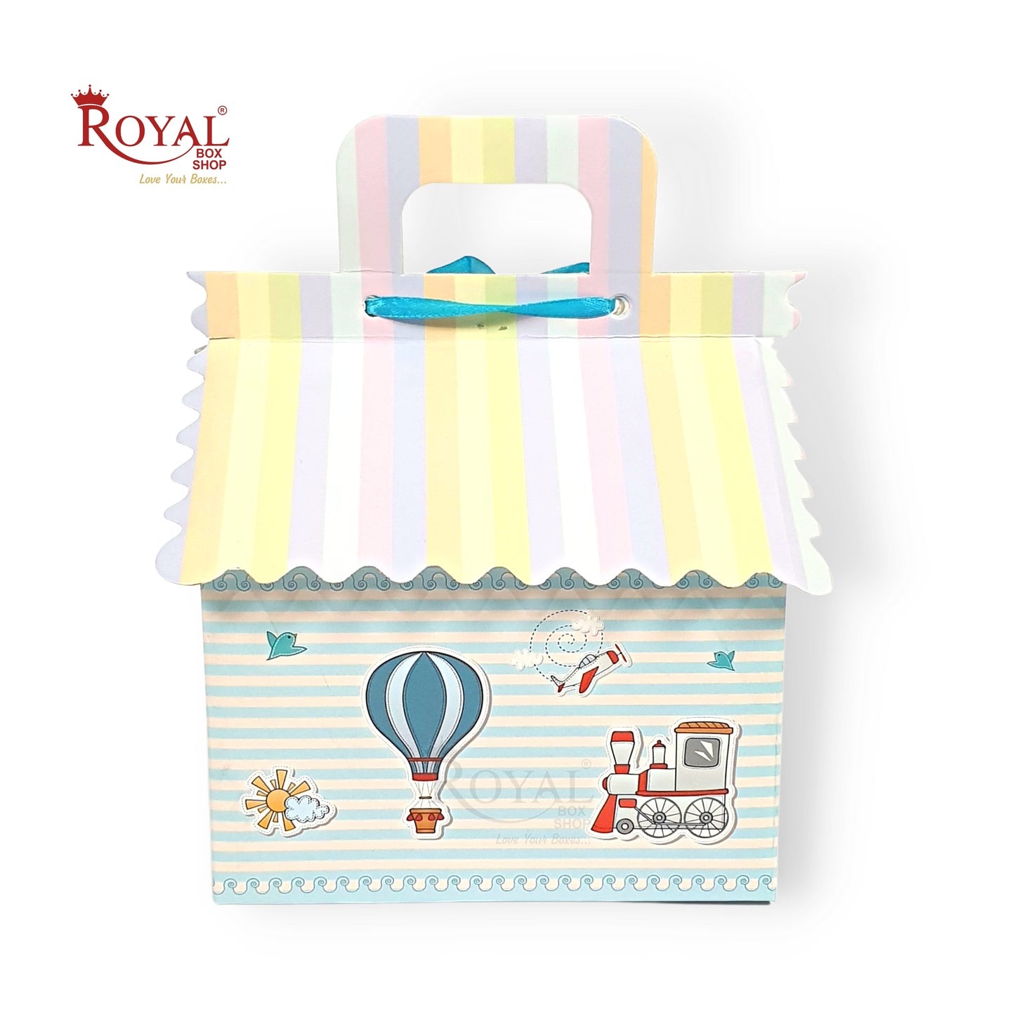 Blue Balloon Hut Gift Boxes I 6"x6"x4" Inch I Baby Showers, Birthdays, Announcements Royal Box Shop