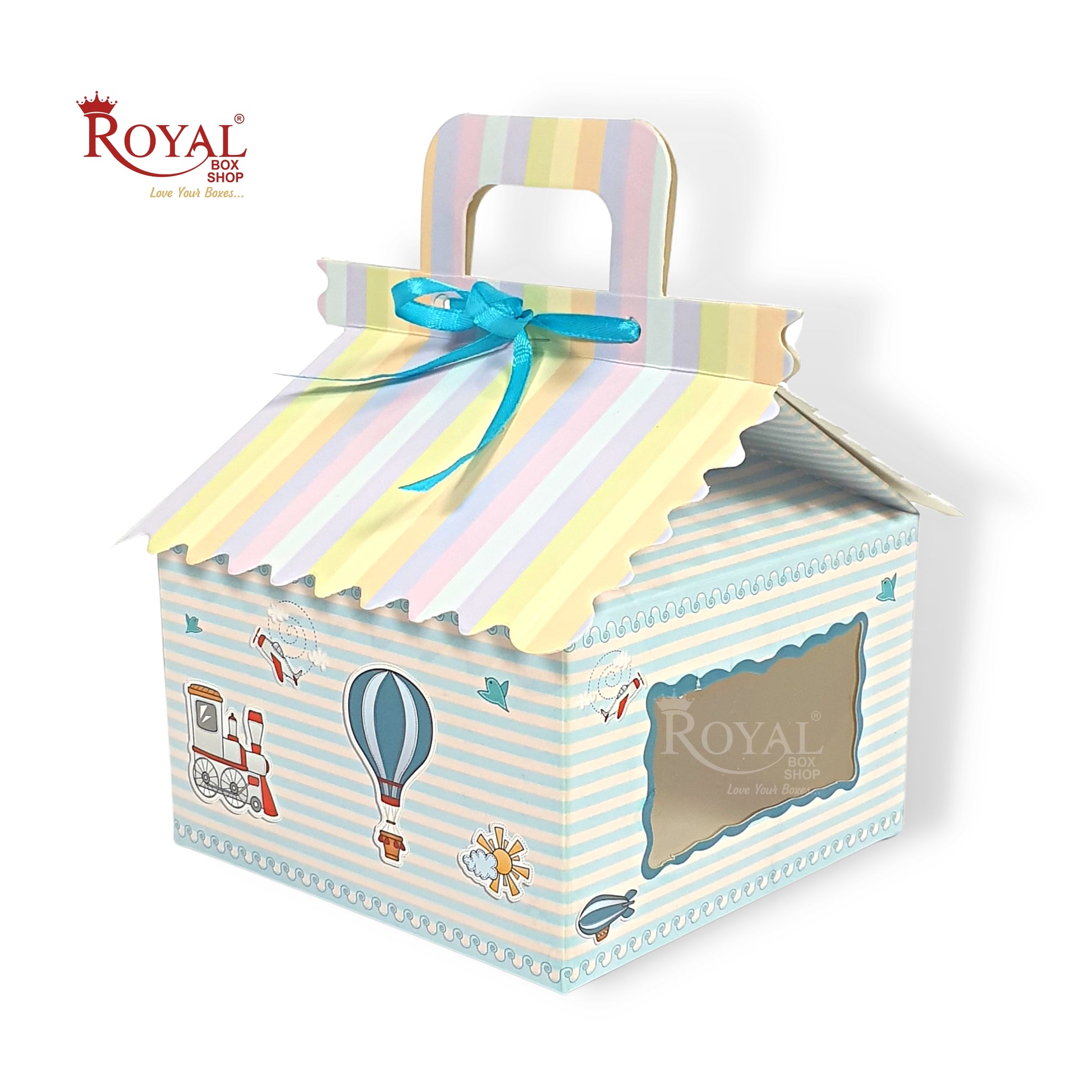 Blue Balloon Hut Gift Boxes I 6"x6"x4" Inch I Baby Showers, Birthdays, Announcements Royal Box Shop