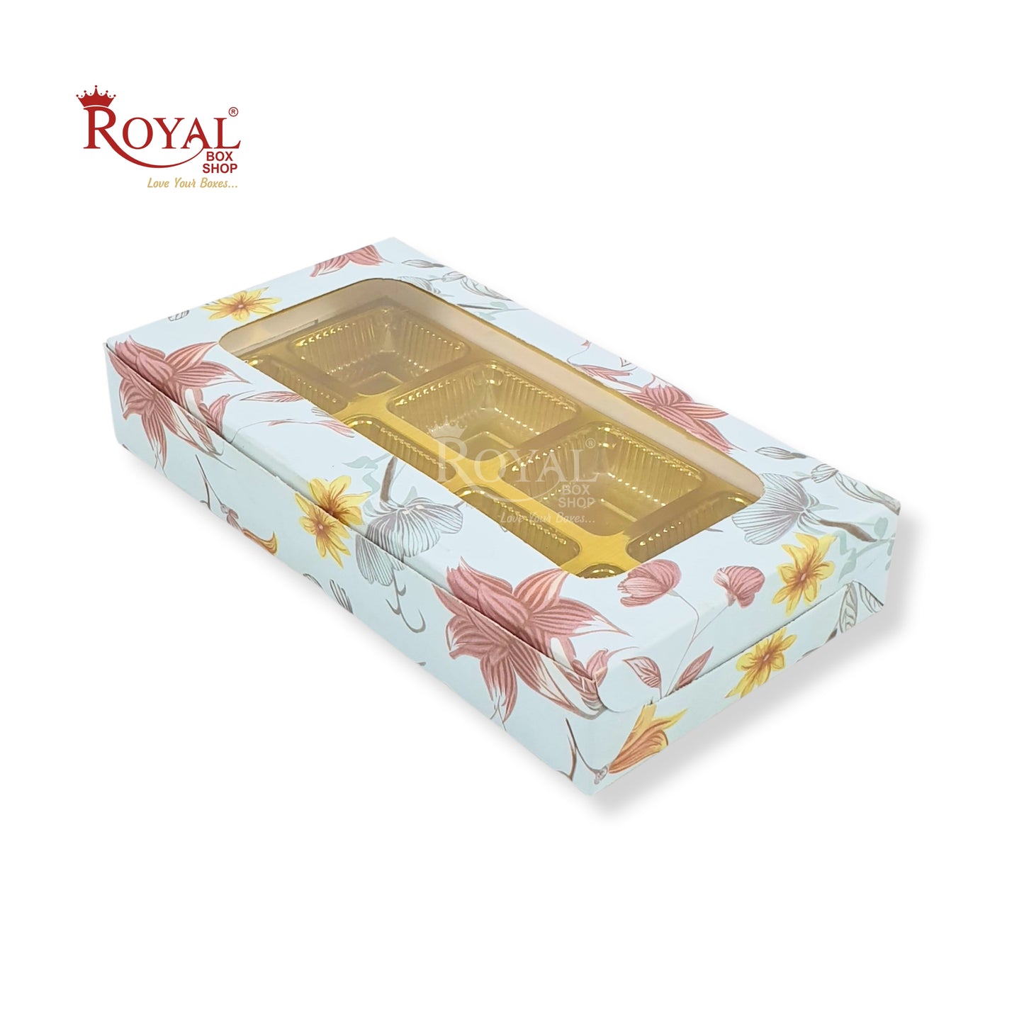 8 Cavity Chocolate Boxes I 7.5 x 4 x 1.25 inches I Blue Floral