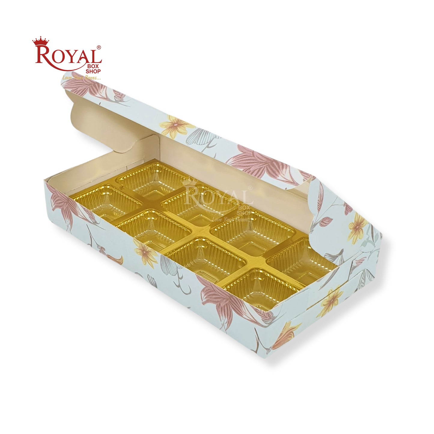 8 Cavity Chocolate Boxes I 7.5 x 4 x 1.25 inches I Blue Floral