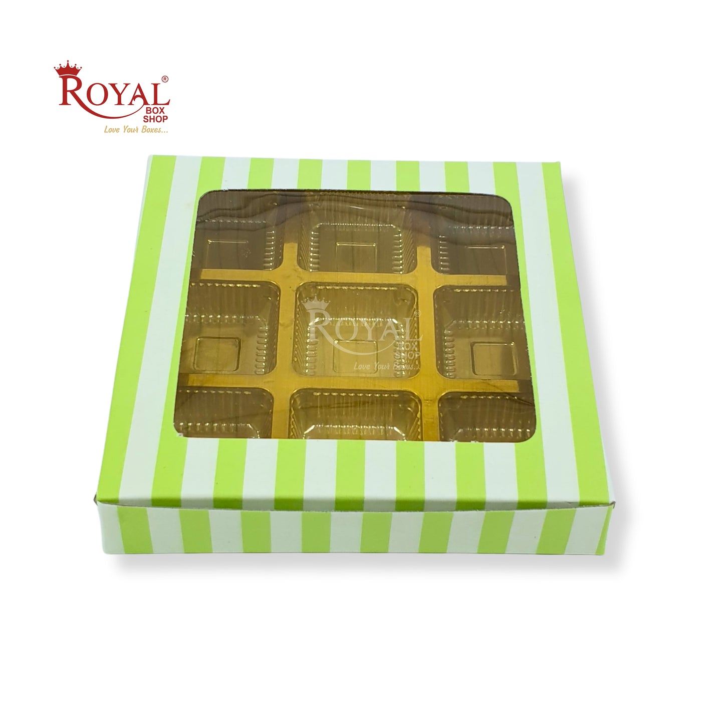 9 Cavity Chocolate Boxes I 5.5 x 5.5 x 1 inches I Green Lining