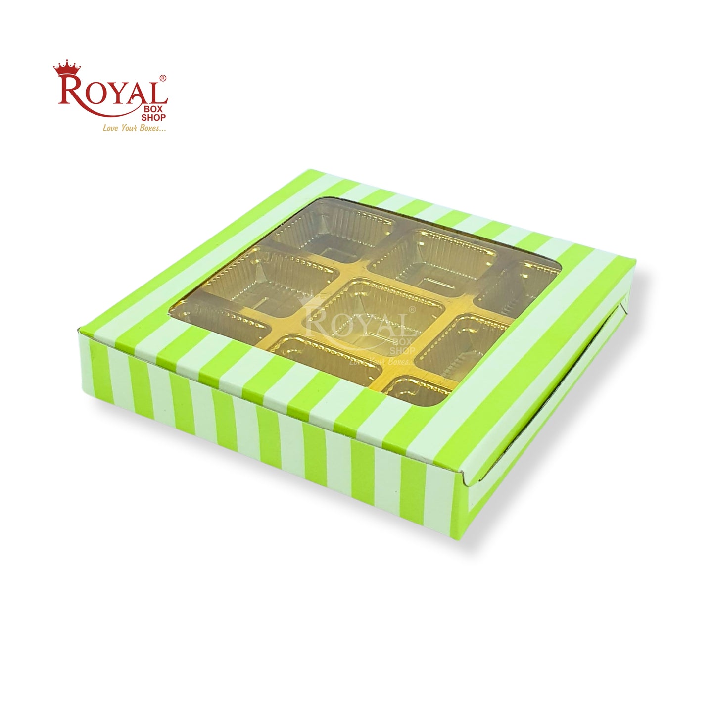 9 Cavity Chocolate Boxes I 5.5 x 5.5 x 1 inches I Green Lining