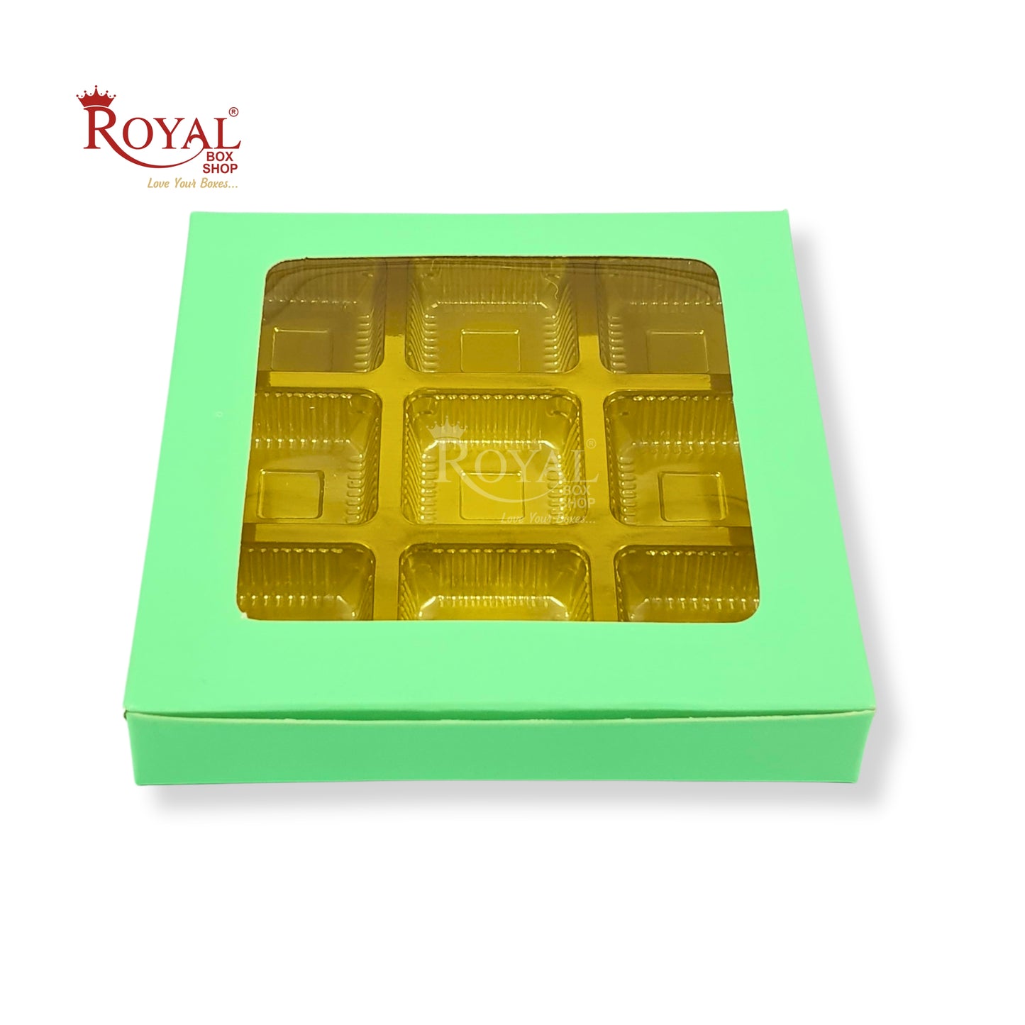 9 Cavity Chocolate Boxes I 5.5 x 5.5 x 1 inches I Green