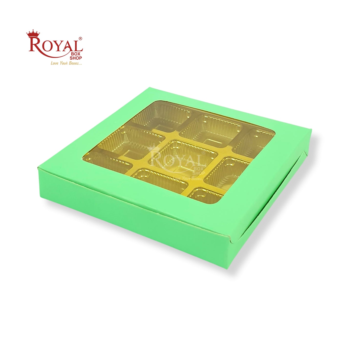 9 Cavity Chocolate Boxes I 5.5 x 5.5 x 1 inches I Green