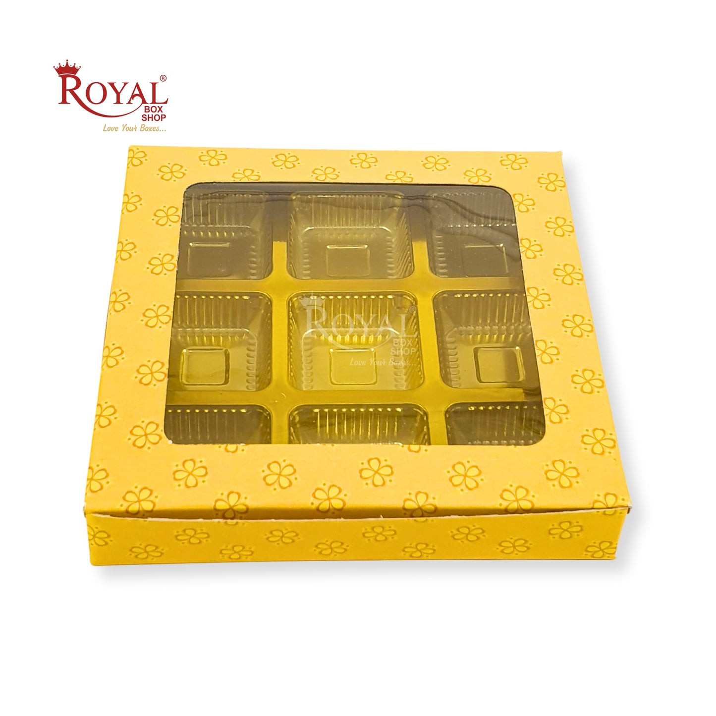 9 Cavity Chocolate Boxes I 5.5 x 5.5 x 1 inches I Yellow Flower Print