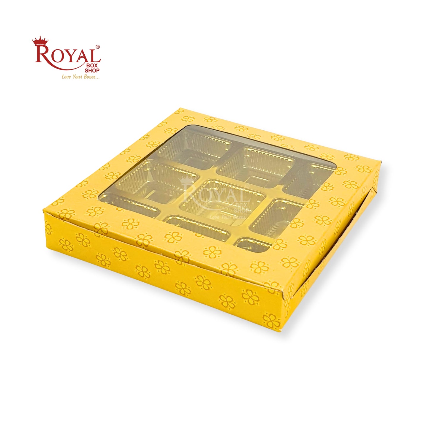 9 Cavity Chocolate Boxes I 5.5 x 5.5 x 1 inches I Yellow Flower Print