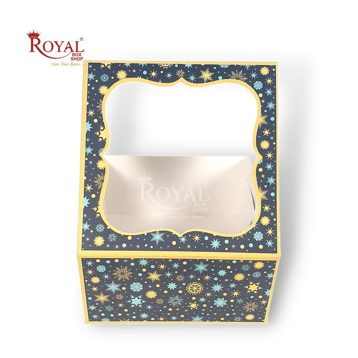 Cake Box With Window I Blue Christmas Theme I Size 10x10x5 inch I 350 GSM I One Kg Cake Box Royal Box Shop