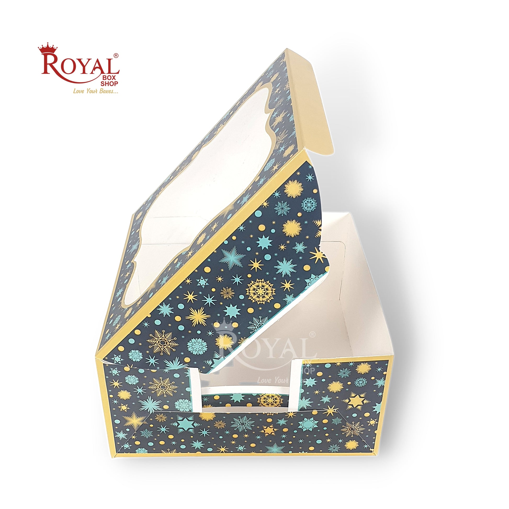 Cake Box With Window I Blue Christmas Theme I Size 10x10x5 inch I 350 GSM I One Kg Cake Box Royal Box Shop